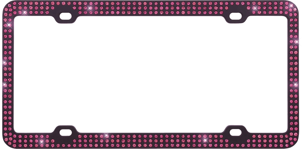 Black Metal License Plate Frame with Triple Row Pink Crystals